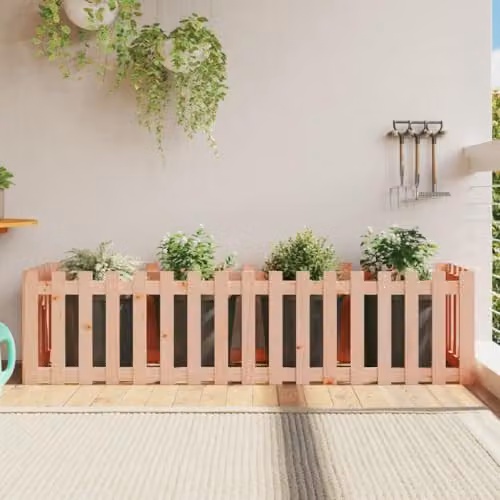 vidaXL Brown Douglas Fir Solid Wood Garden Raised Bed with Fence Design W: 200 cm, D: 50 cm, H: 50 cm – 2