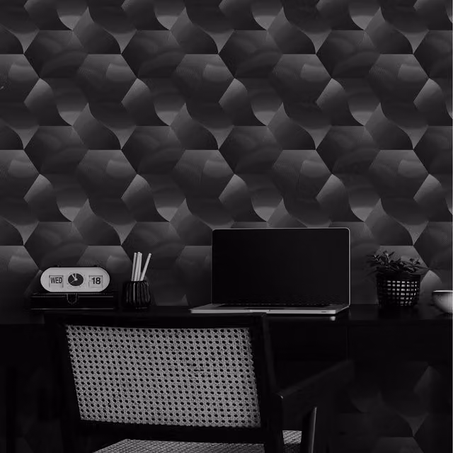 Erismann 3D Geometric Metallic Hexagon Wave Vinyl Wallpaper in Anthracite Silver Grey
