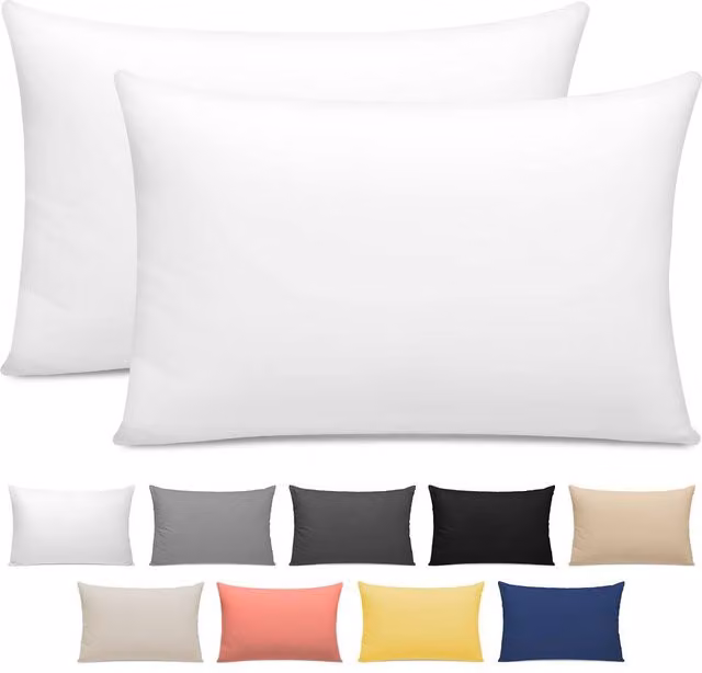 Pamposh Pair of White 300 Thread Count Mako Satin Cotton Sateen Pillow Cases