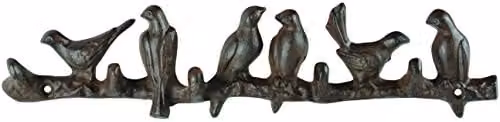 Esschert Design Birds On Branch Hanging Metal Hook in Bronze and Brown