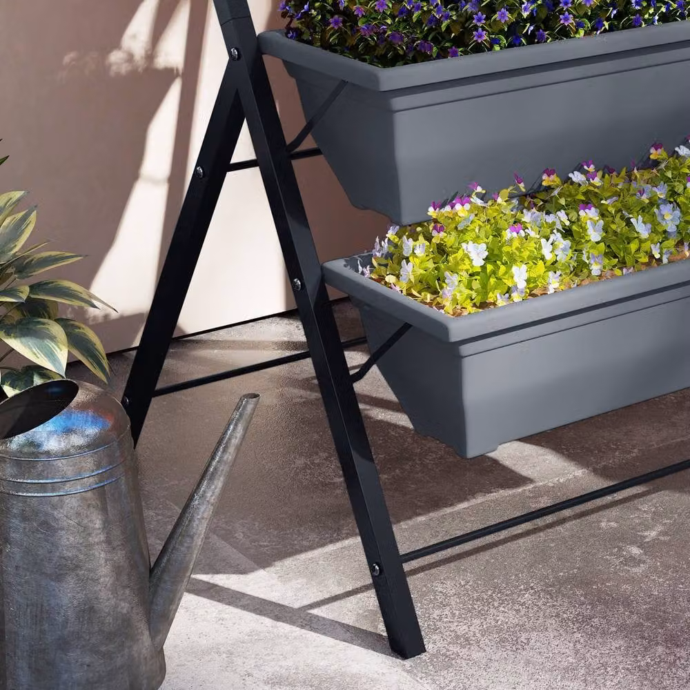 STILVORA 5-Tier Plant Stand with 5 Planter Boxes in Grey, W/D/H: 120 x 55 x 63 cm – 9