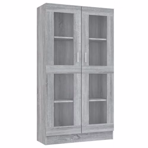vidaXL Modern Vitrine Cabinet in Grey Sonoma with Glass Doors, W/D/H: 82.5 x 30.5 x 150 cm