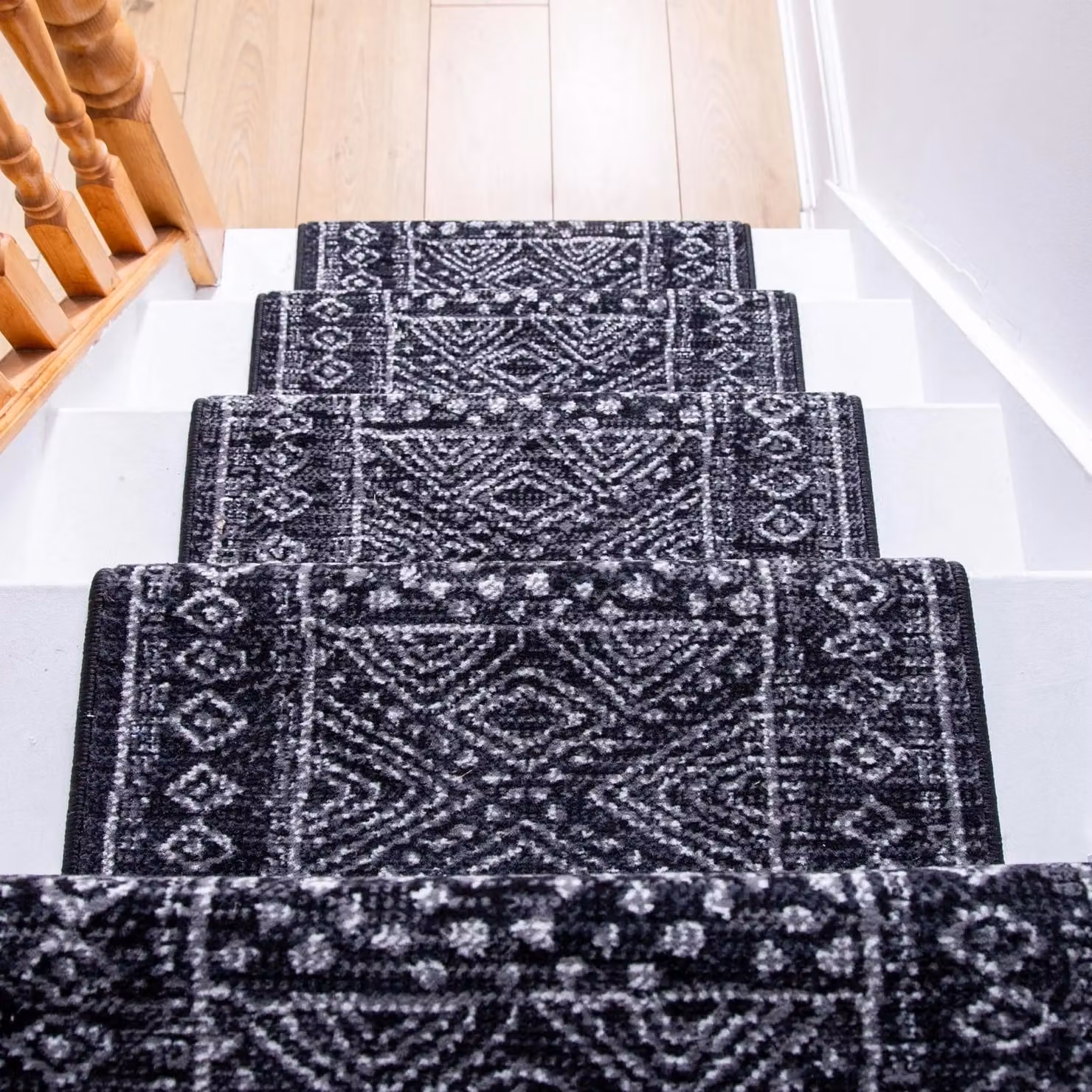 runrug Black Afrikans Ethnic Stair Carpet Runner, W: 60 cm, L: 540 cm – 5