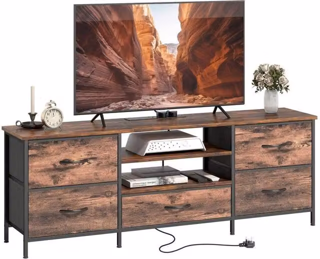 FORGEVIO Industrial TV Unit with Charging Station in Brown, W/D/H: 140 x 30 x 50 cm