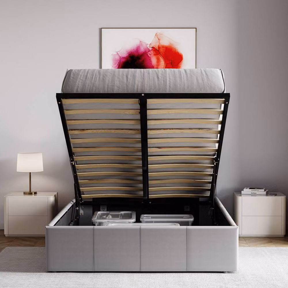 HD Designs Lisbon Small Double Ottoman Bed Frame in Grey Upholstered Fabric and Synthetic Leather – 7