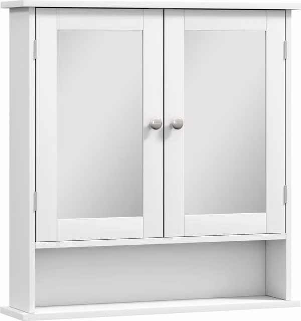 kleankin White Wall Mounted Bathroom Storage Cabinet with Glass Doors and Internal Shelves