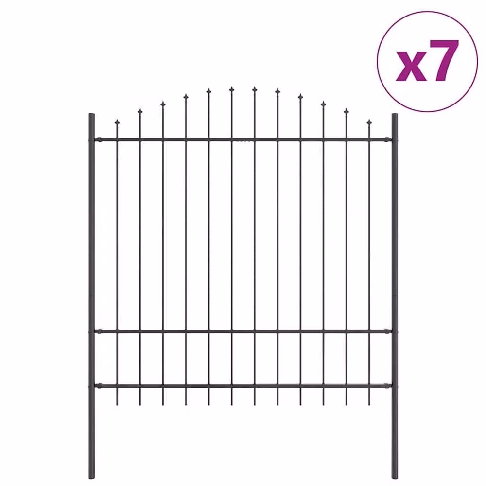 vidaXL Berkfield Home Anthracite Powder-Coated Steel Fence Panel with Spike Arch Set of 7 – 3