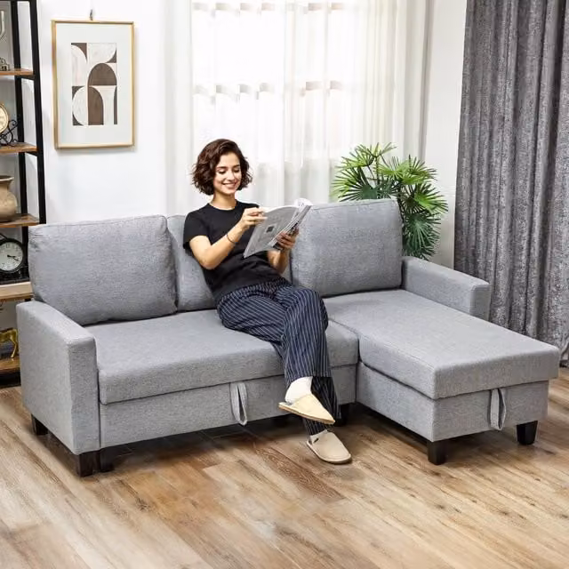 HOMCOM 3 Seater Fold-Out Convertible Sofa Bed with Removable Fabric Covers in Grey – 1