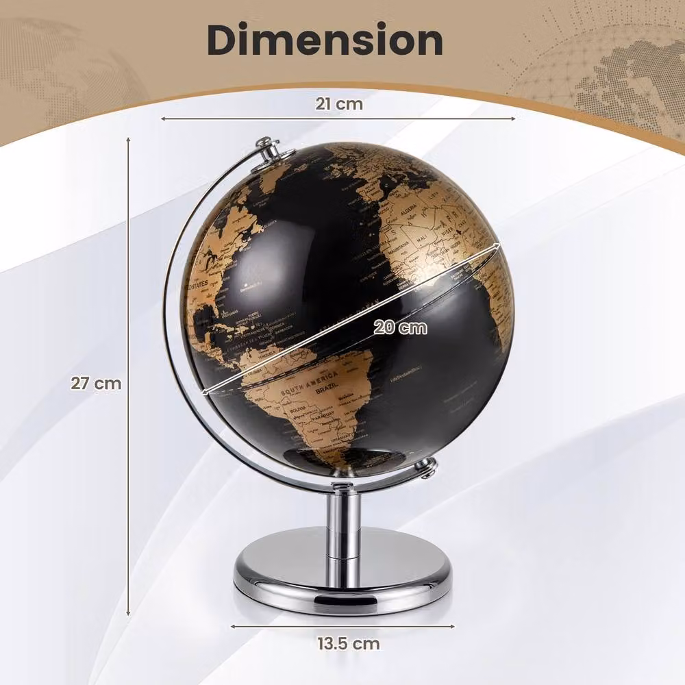 Costway Rotating World Earth Globe with Metal Stand in Black, 20 cm – 3
