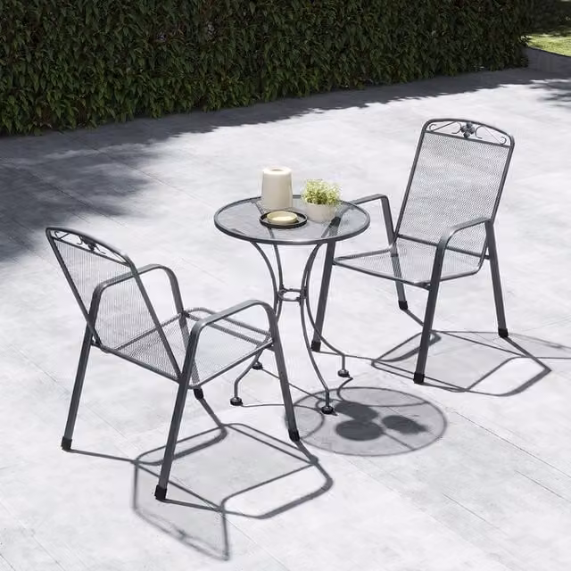 Pacific Lifestyle Classic Floral Metal Bistro Set in Matt Grey