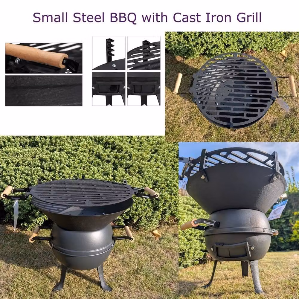 Nordara Steel Black Metal and Cast Iron Tabletop BBQ Camping Burner and Fire Pit – 4