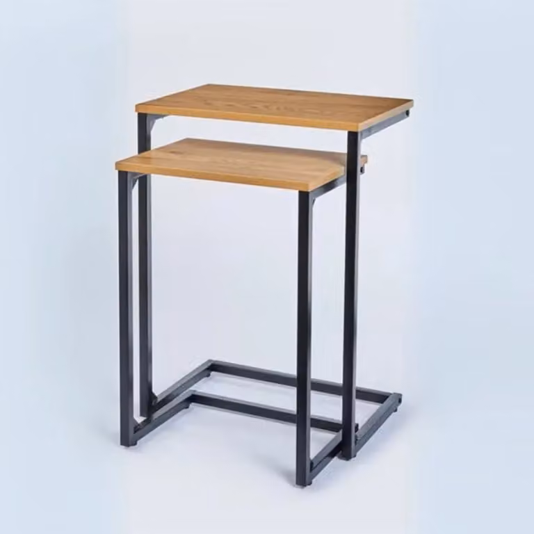 Garden Greatness Set of 2 Oak Wood Nesting Coffee Tables in Brown and Multicolour