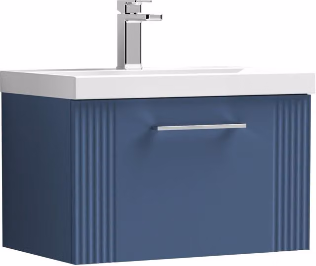Balterley Wall Hung 1 Drawer Vanity Unit with Mid-Edge Basin, Satin Blue, W: 60 cm, D: 39.9 cm, H: 60 cm – 1