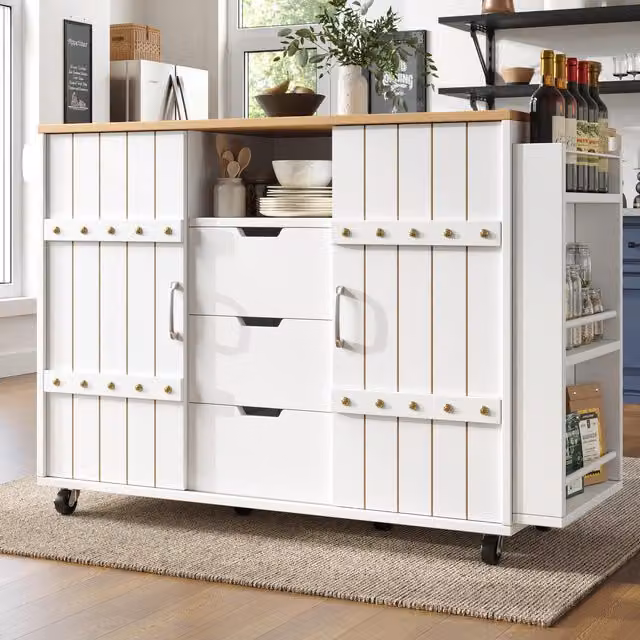 Aosom UK White Kitchen Island Trolley with Fold-Out Worktop, Aluminium Handles and 2 Lockable Castors, W/D/H: 42 x 42 x 90 cm – 1