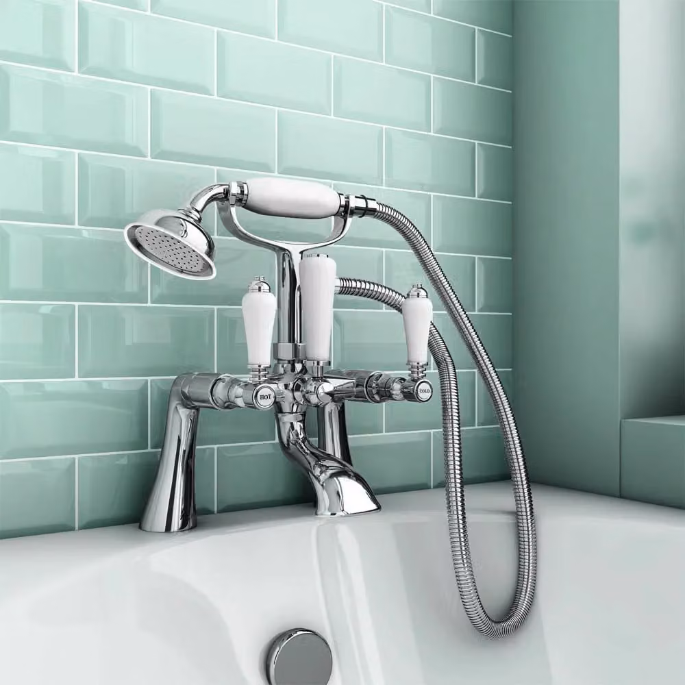 Nes Home Imperior Traditional Bath Shower Mixer and Basin Dual Lever Tap Set in Silver – 1