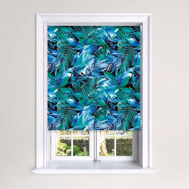 Lister Cartwright Ruth Palm Blackout Roller Blinds in Green Floral, W: 120 cm, H: 140 cm