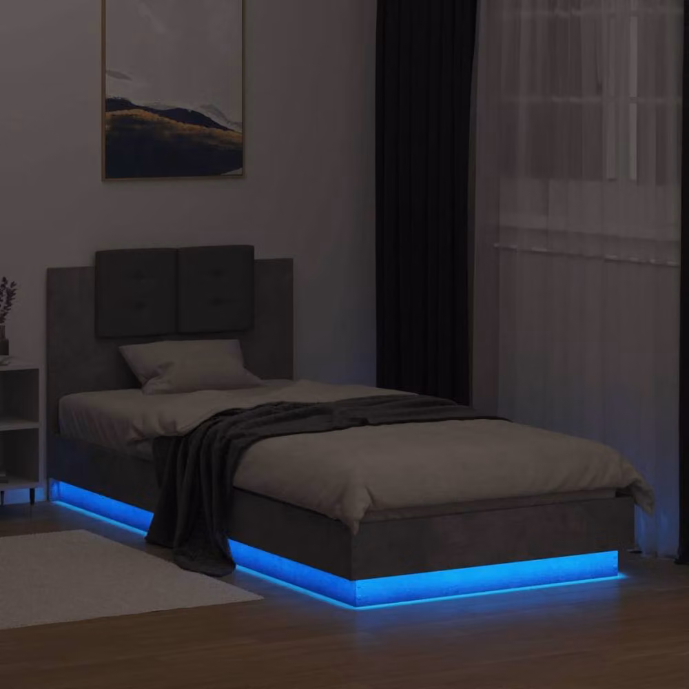 Berkfield Home Modern Upholstered Bed Frame with LED Under-Bed Lighting and USB Charging Port, Concrete Grey, W: 100 cm, L: 200 cm – 3