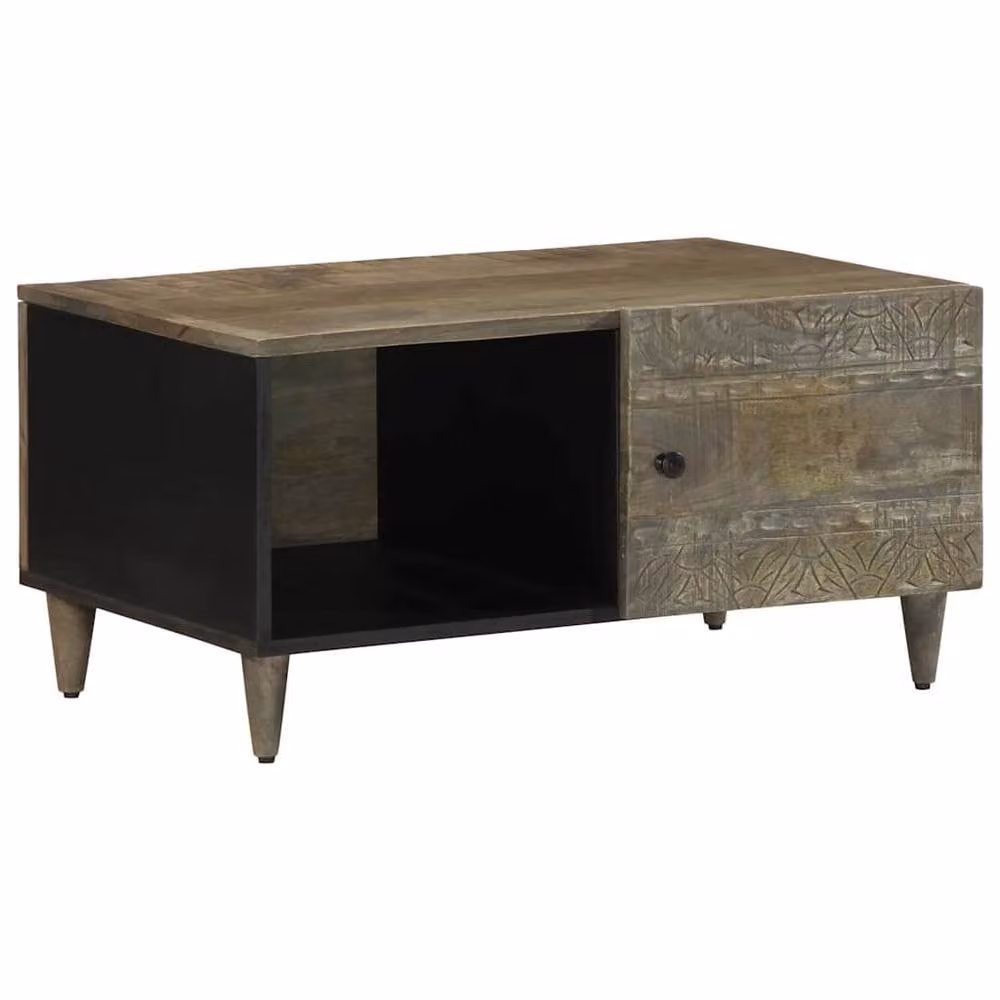 Berkfield Home Beautiful Coffee Table in Light Grey Solid Mango Wood, W: 80 cm, D: 50 cm, H: 40 cm – 1