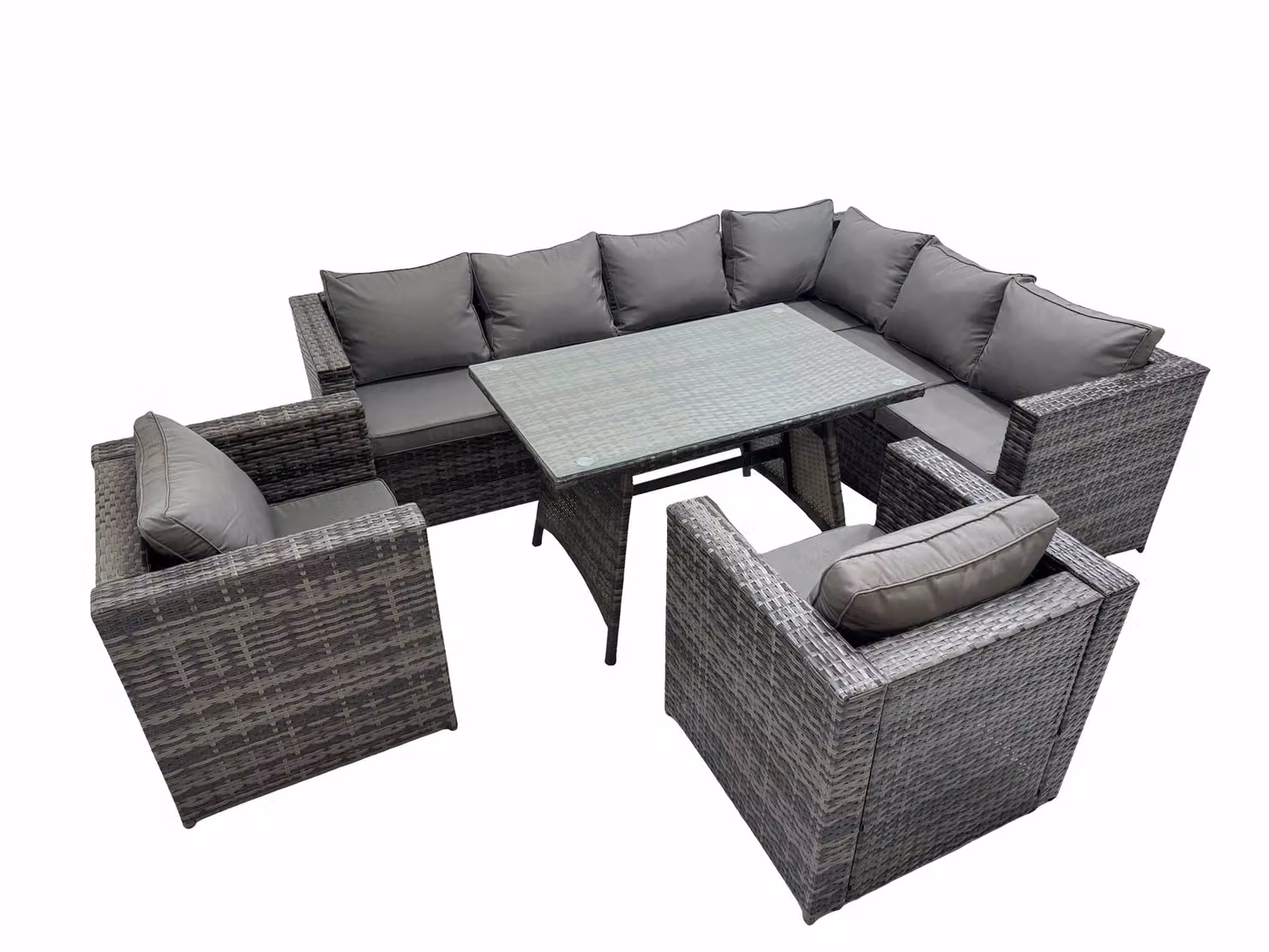 Fimous Rattan Garden Furniture Set with Glass Top Dining Table and 6 Chairs in Grey – 3