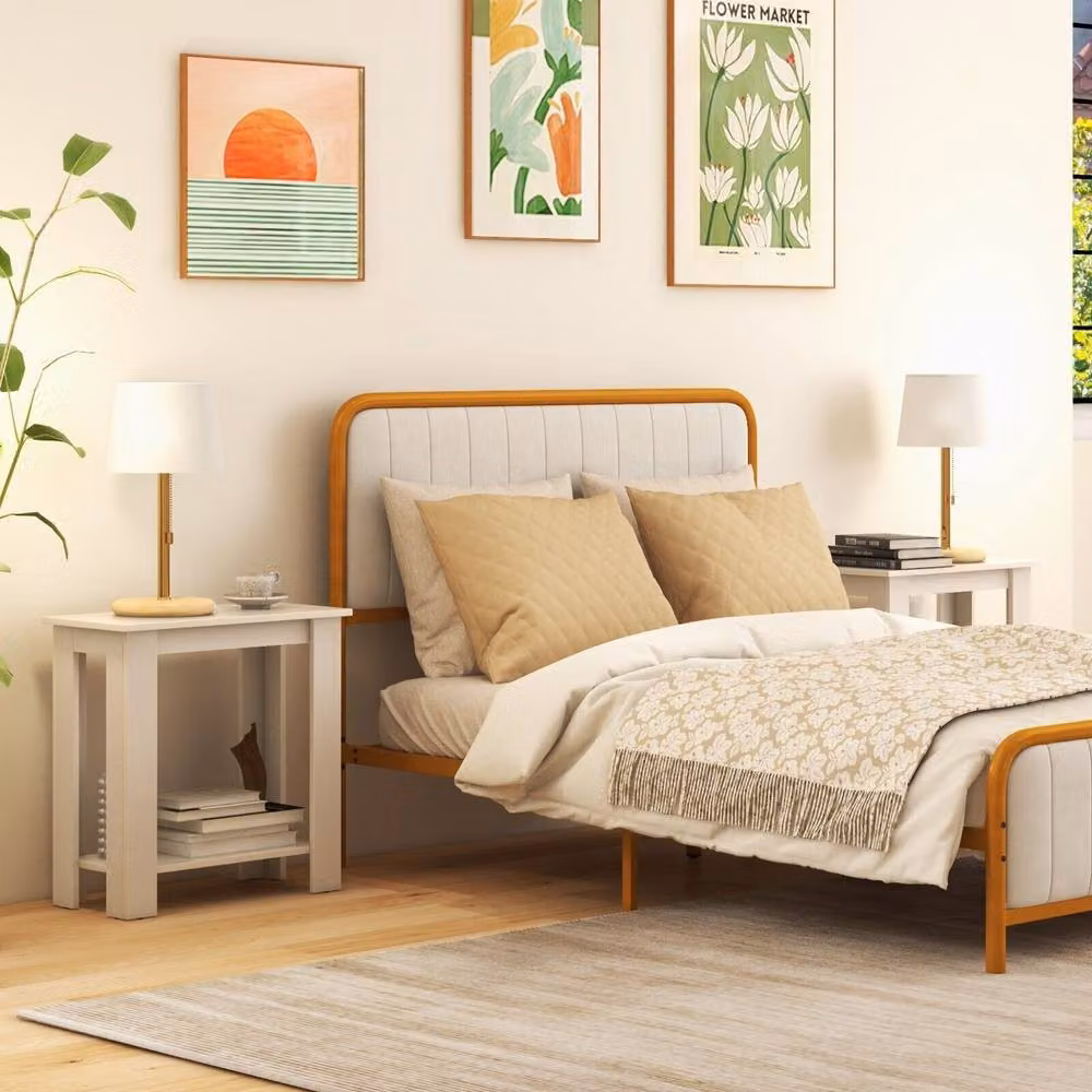 Costway Modern 2-Tier Side Table with Storage Shelf in White – 4