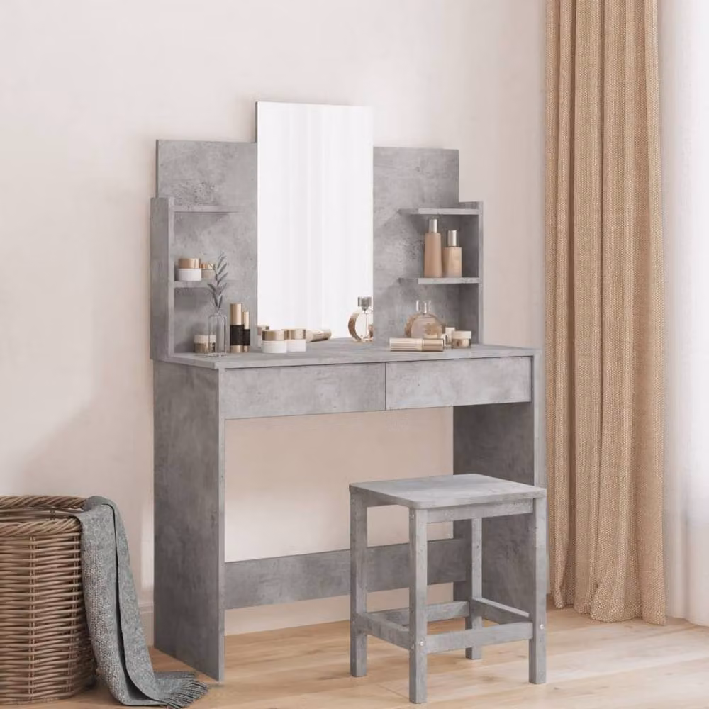 Berkfield Home Beautiful Dressing Table with Mirror in Concrete Grey, W/D/H: 96 x 39 x 142 cm – 2
