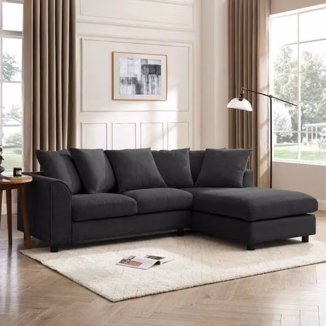 Fred Right-Hand Corner Sofa in Anthracite Grey Fabric with Scatter Cushions