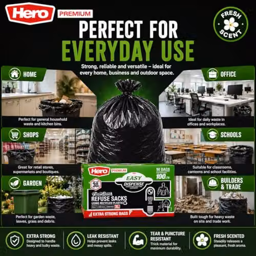 Hero 100L Scented Heavy Duty Black Refuse Bin Bags – 4