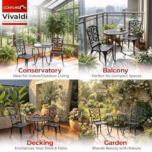 Centurion Supports Vivaldi 3-Piece Cast Aluminium Garden Bistro Set in Matt Black – 3
