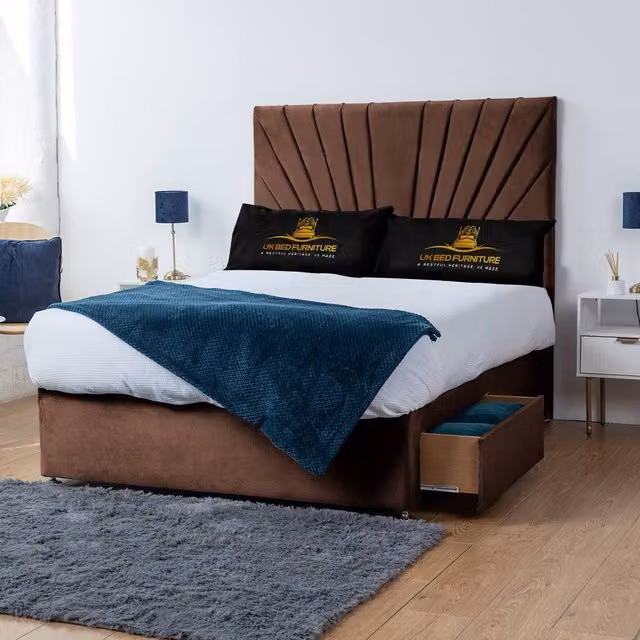 UK Bed Furniture Sunrise Divan Bed with 4 Drawers and 26 Inch Headboard, Brown, W/D/H: 180 x 200 cm