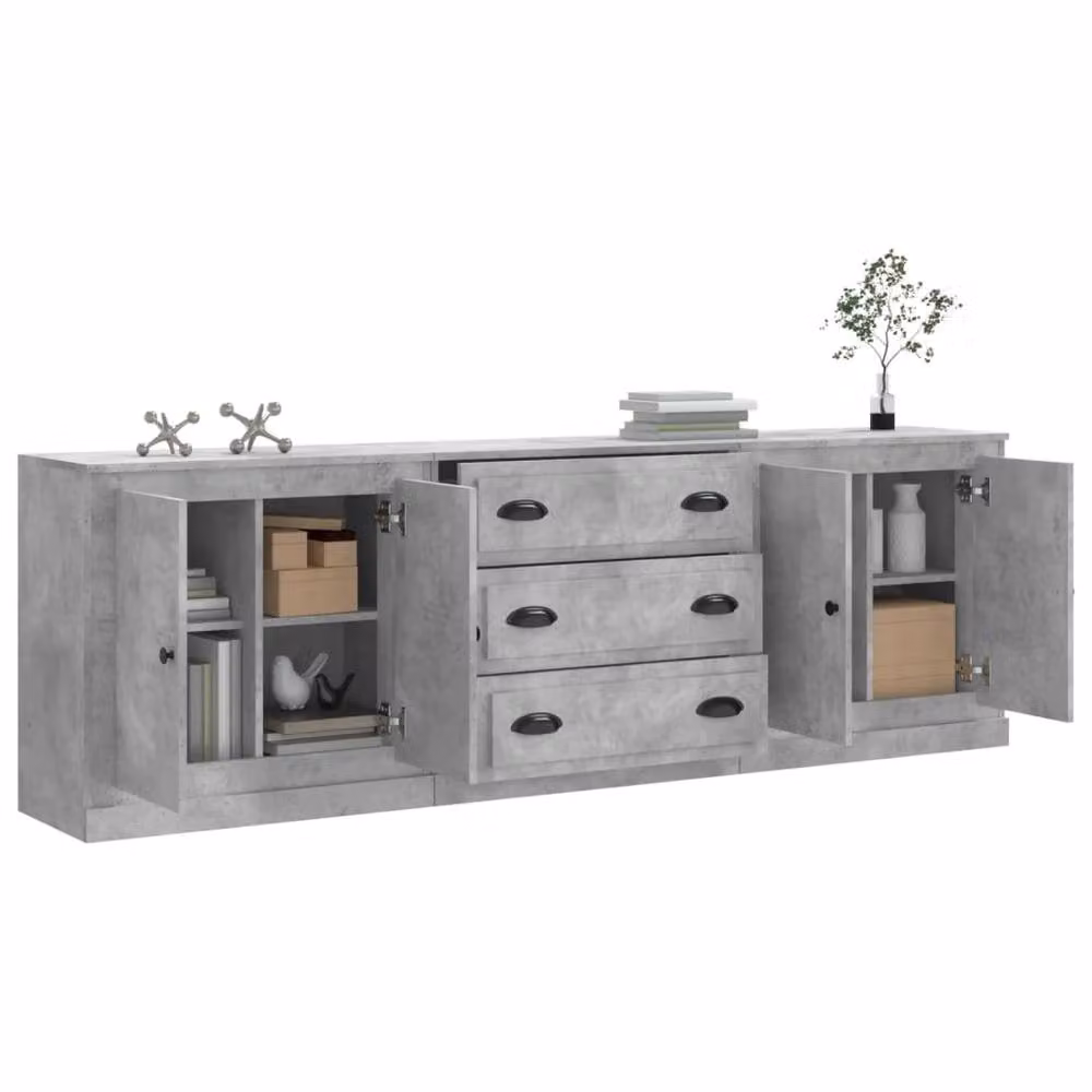 Berkfield Home Set of 3 Sideboards in Concrete Grey Matt Engineered Wood – 2