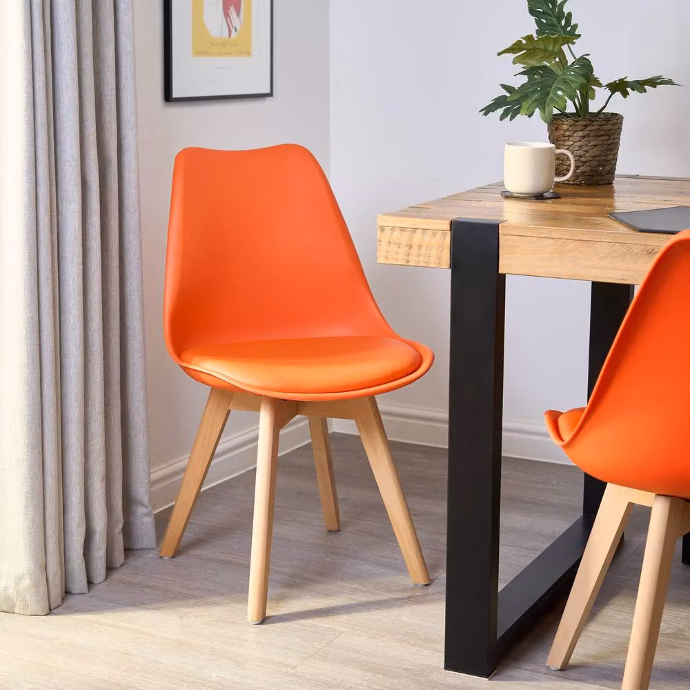 Bravich Rocco Modern Dining Chair with Orange Synthetic Leather Cushion and Beech Wood Legs – 4