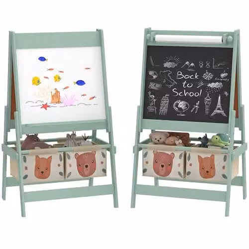 AIYAPLAY 3 in 1 Double-Sided Kids Art Easel with Paper Roll, Green – 1