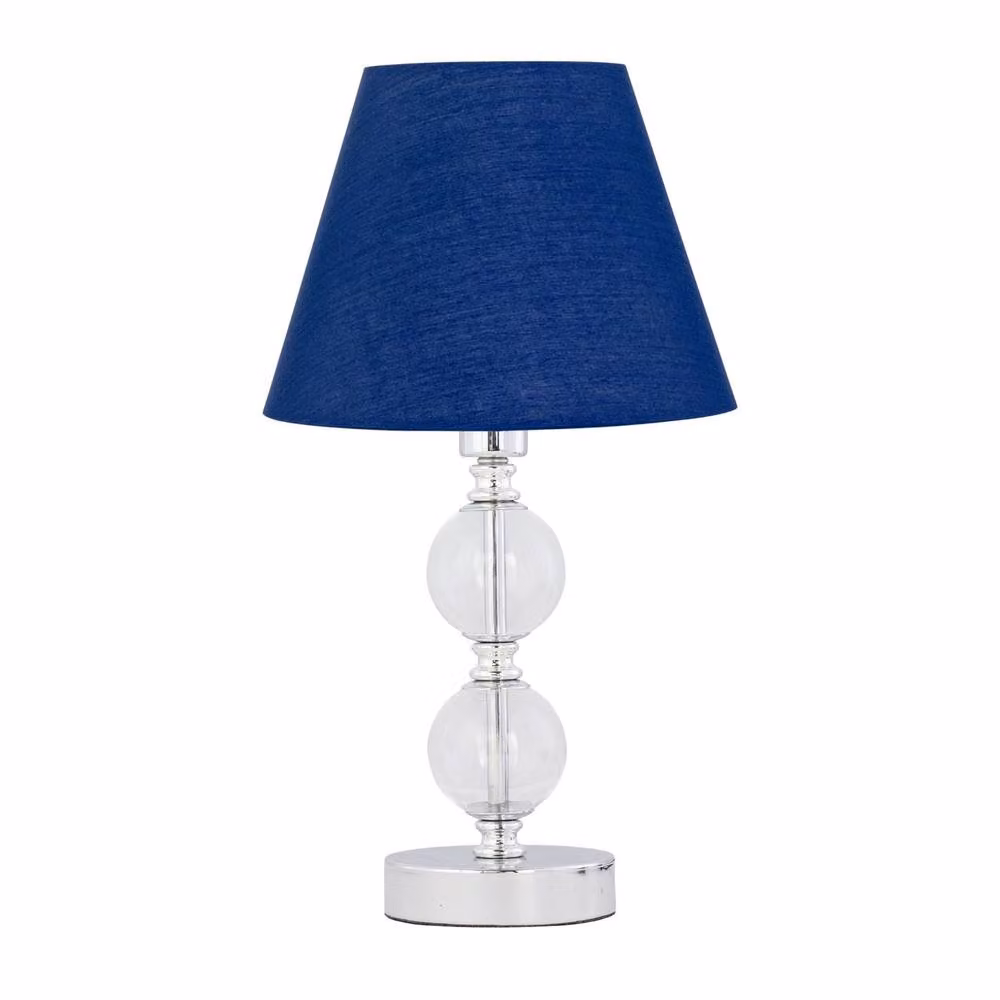 First Choice Lighting Set of 2 Chrome Two Ball Table Lamps with Navy Blue Fabric Shades – 2