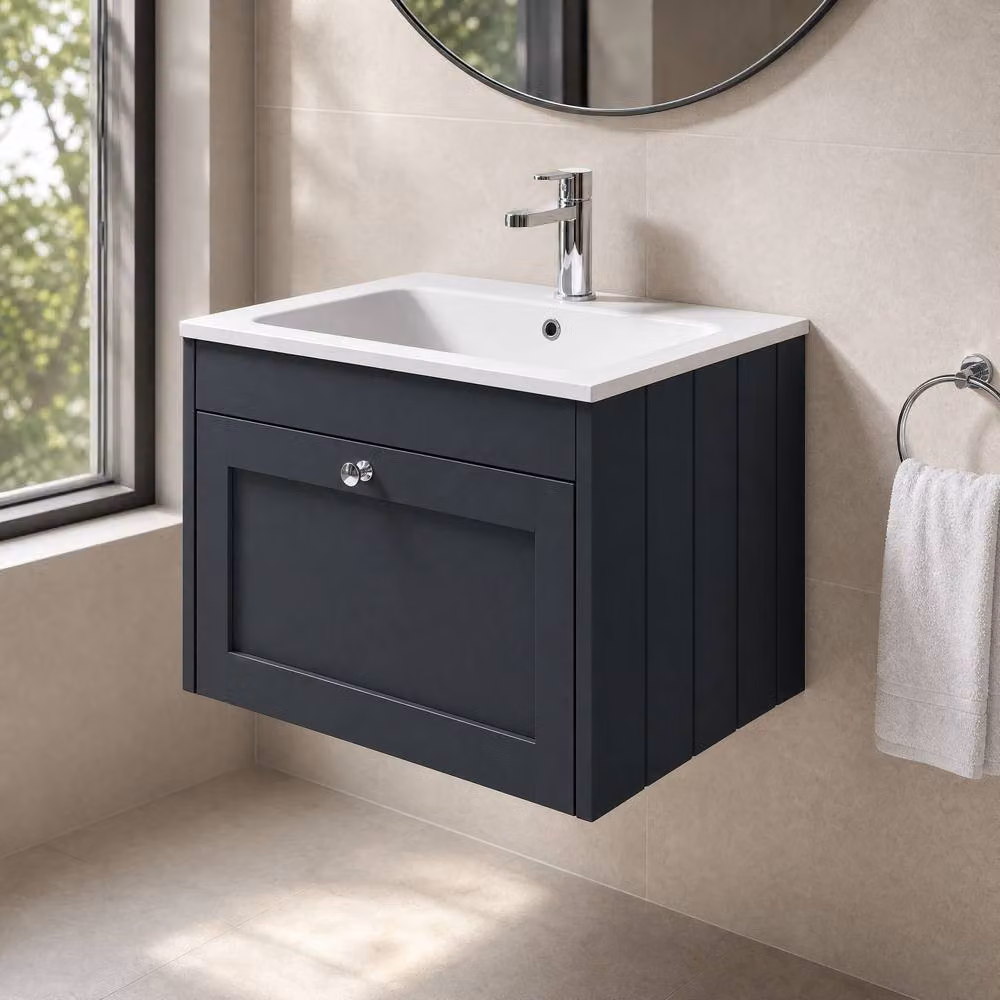 Balterley 600mm Wall Hung 1 Drawer Unit with Stone Basin and 1 Tap Hole, Dark Grey – 2