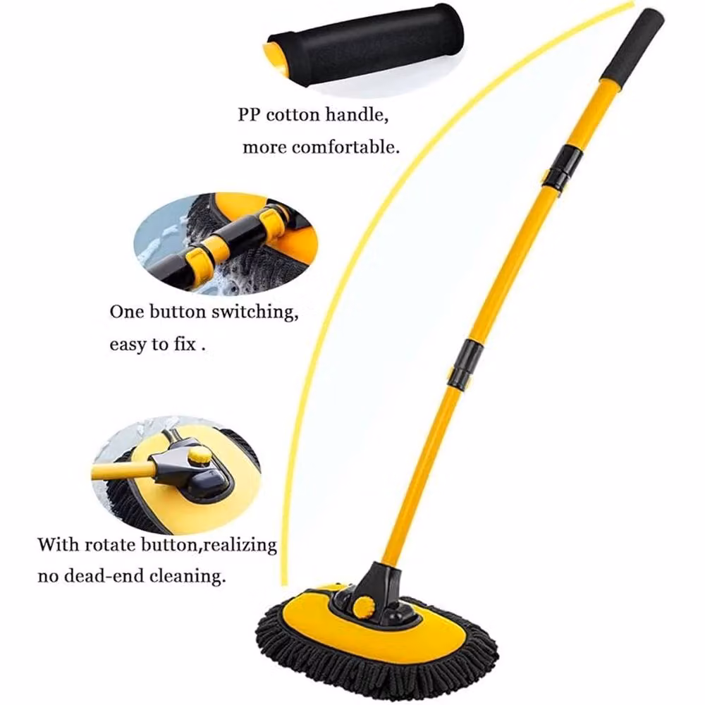 Nordara Yellow Adjustable Telescopic Car Wash Brush Cleaning Kit with Microfibre Head – 2