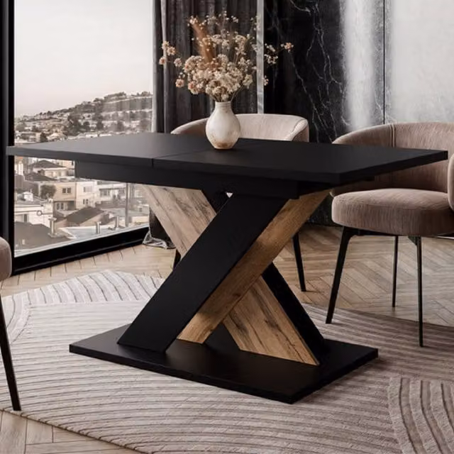 PHD Furniture TOXX Extendable Dining Table, Black and Wotan Oak Effect, W: 120 cm, Extends to 160 cm