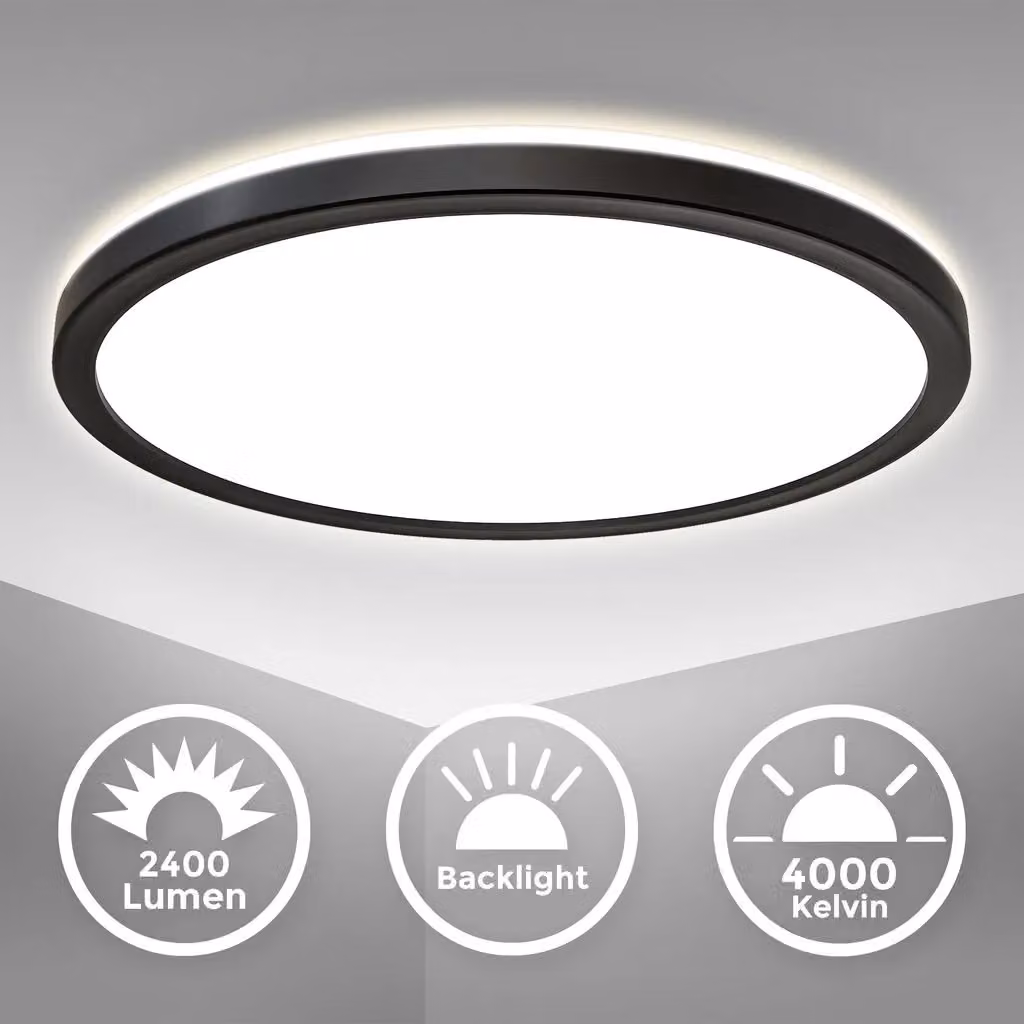 B.K.Licht Modern Round LED Ceiling Light, Black, 18W, 4000K Neutral White, 2400Lm, Ø29.3 cm, H: 2.8 cm, IP20 – 2