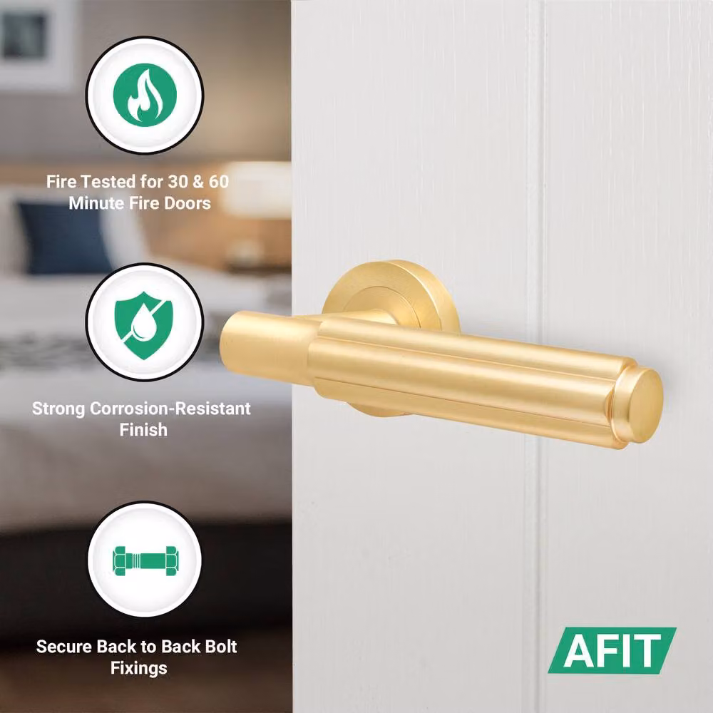 AFIT Satin Brass Fire Door Handle Latch Set with Gold Hinges, W/D/H: 15 x 15 cm – 2