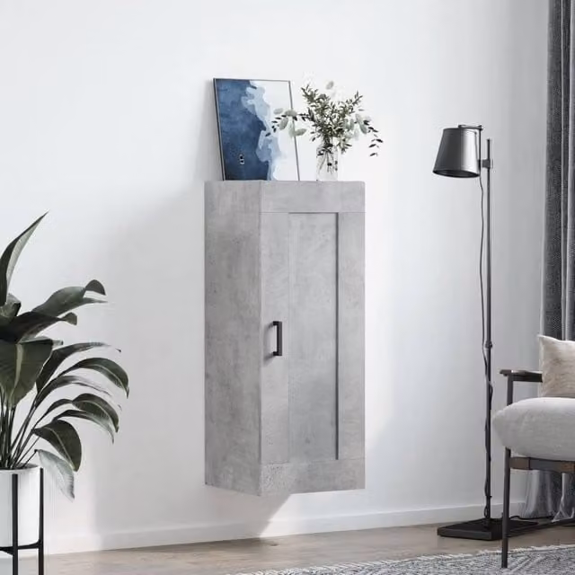 Berkfield Home Wall Mounted Cabinet in Concrete Grey, W/D/H: 34.5 x 34 x 90 cm