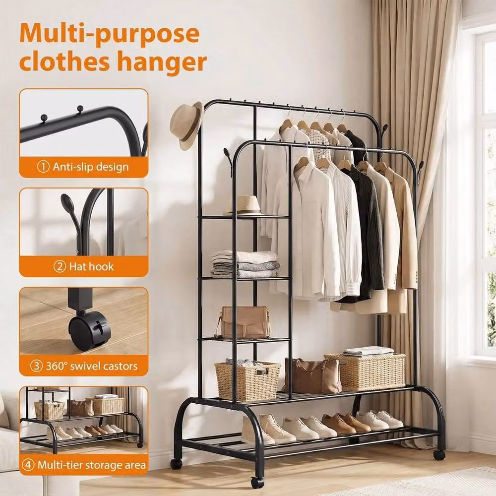 KORVIXA Heavy Duty Metal Clothes Rail in Matt Black, W/D/H: 90 x 56 x 160 cm – 2