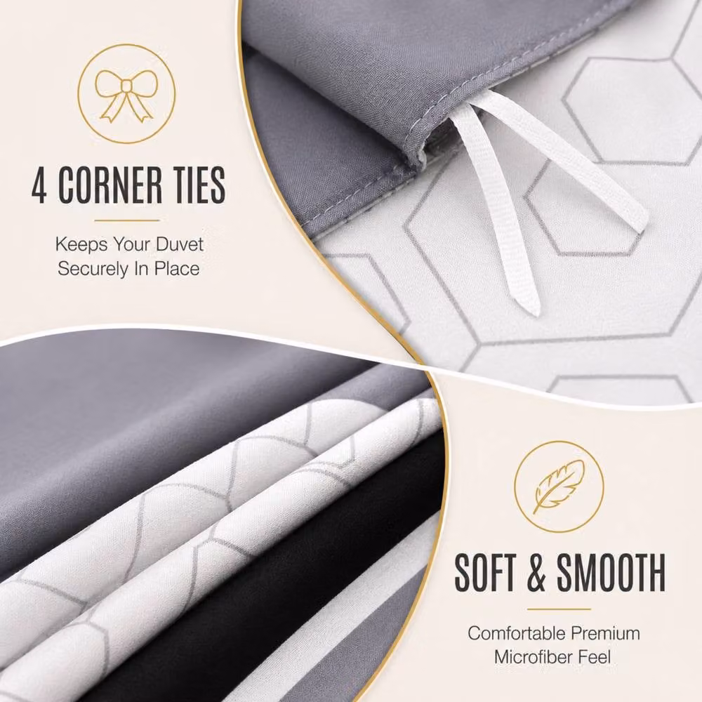 Pamposh Reversible Microfibre Duvet Cover Set in Grey and Black, King Size, 180x200 cm – 5
