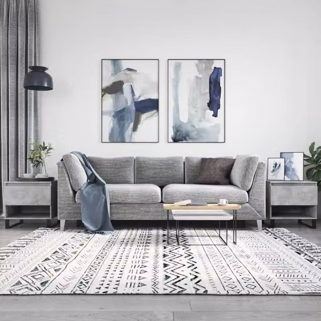 Berkfield Home Set of 2 Modern Square Coffee Tables in Concrete Grey, W/D/H: 50 x 46 x 50 cm