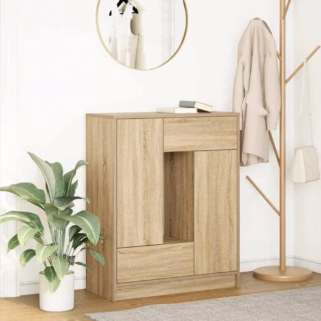 Berkfield Home Sonoma Oak Sideboard with Drawers and Doors in Brown, W: 73 cm, D: 31 cm, H: 90 cm