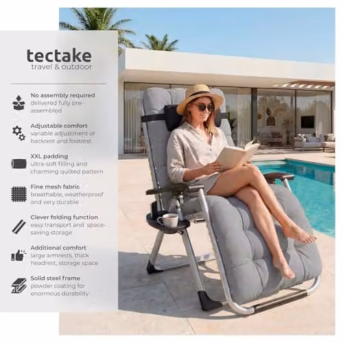 tectake Set of 2 Sun Loungers with Adjustable Backrest and Footrest in Grey – 4