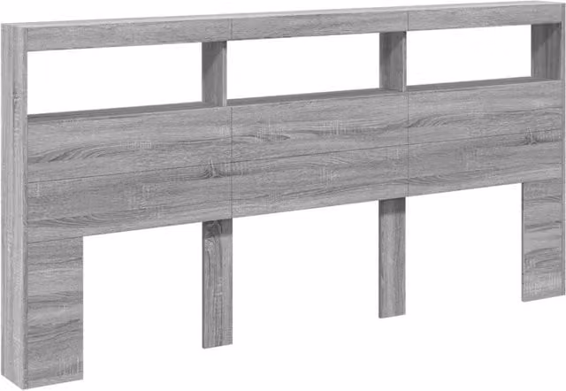 Berkfield Home LED Headboard Cabinet in Grey Sonoma, W/D/H: 200 x 17 x 102 cm – 1