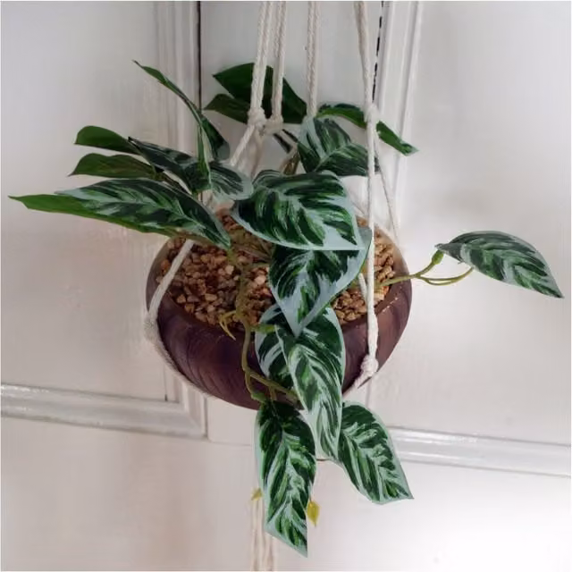 Dyzi Hanging Artificial Pothos Plant with Round Ceramic Planter, Green