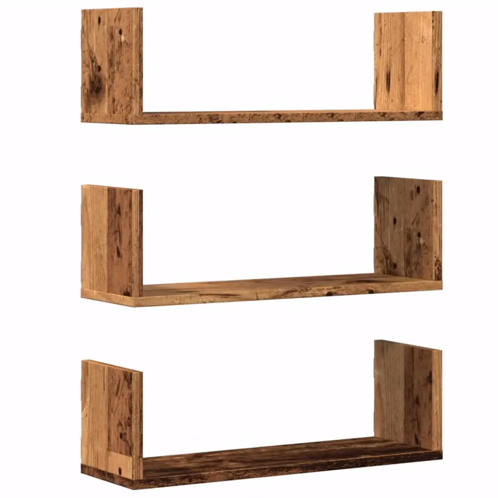 Berkfield Home Set of 3 Rustic Brown Wall Mounted Shelves, W: 58 cm, D: 18 cm, H: 18 cm – 2