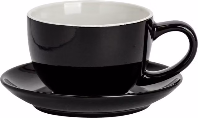 Argon Tableware Black Stoneware Cappuccino Cup and Saucer Set, 250ml