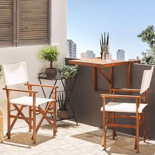 Wyld and Coco 2-Pack Folding Acacia Wood Director Chairs with White Sling