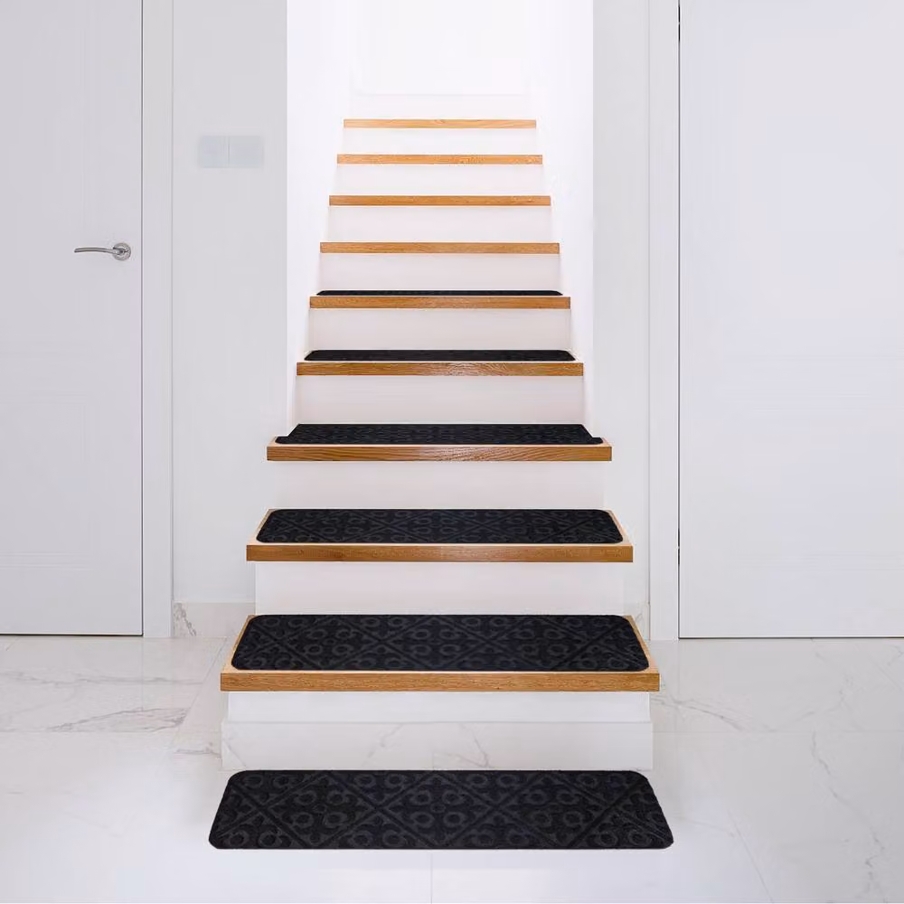 CASART 15-Piece Non-Slip Polyester Stair Mats in Black, W: 76 cm, D: 20 cm – 5